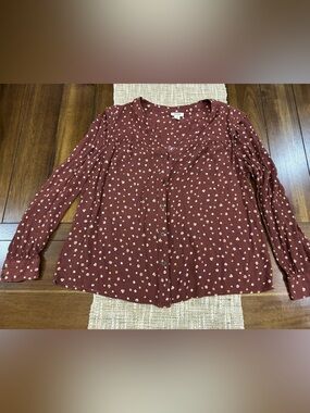 A.N.A. New Approach Burgundy Dainty Floral Rayon Blouse - Women’s Size M